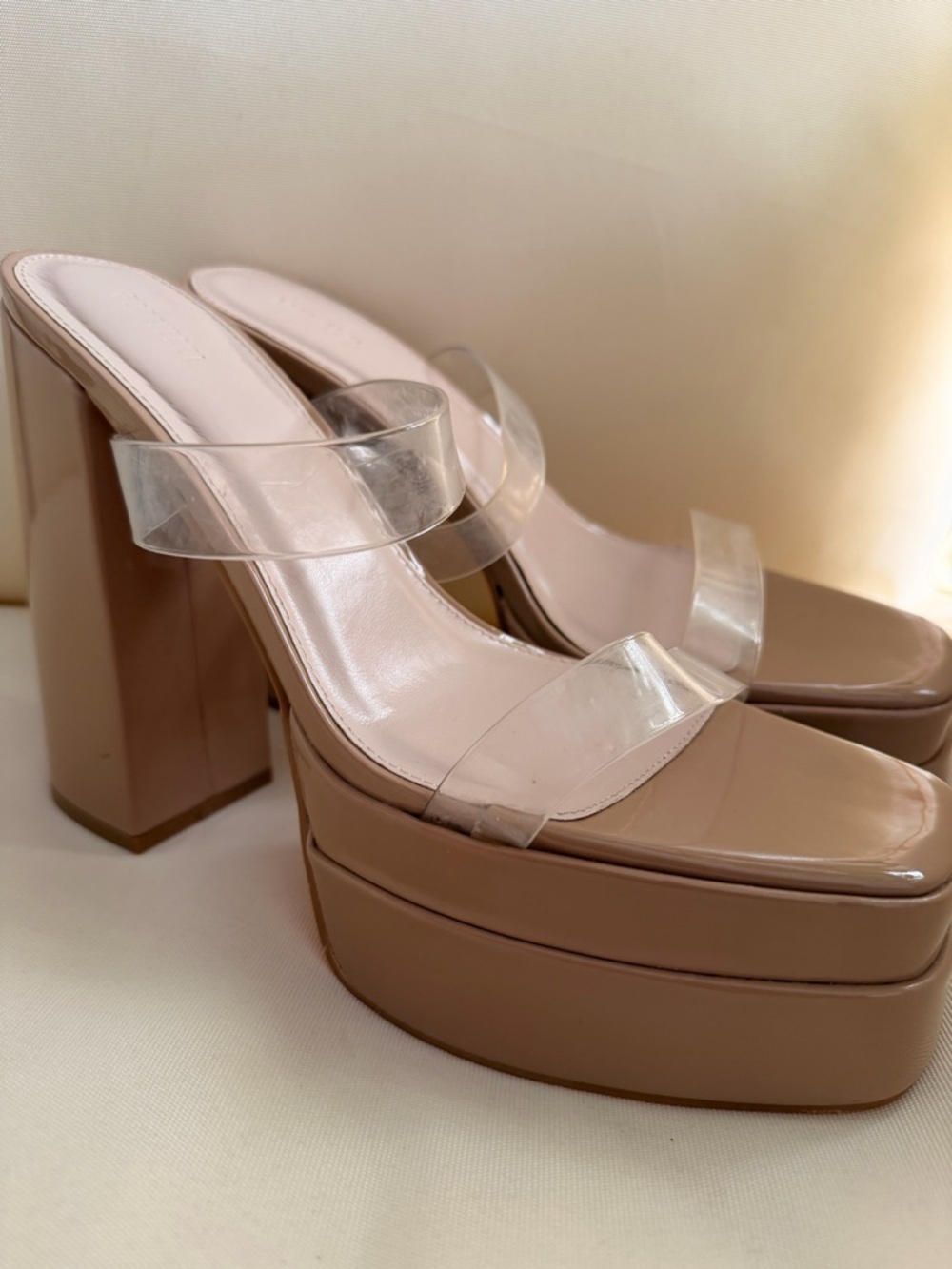 Platform High Block Mule in Nude with Clear Straps - Picture 9 of 10